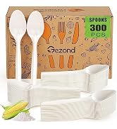 Gezond Compostable Spoons 300 Pack 6.7 Inch Disposable Spoons No Plastic Biodegradable Cutlery Se...