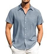 Alimens & Gentle Mens Linen Shirts Short Sleeve Button Down Shirts Wrinkle Free Casual Vacation B...