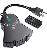 BN-LINK Dusk to Dawn Light Sensor Timer, 100 FT Range Remote Control with 3 Grounded Outlets,Outd...
