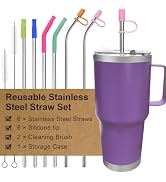 Reusable Stainless Steel Straws Set 6 PCS with 6 Silicone Tips, 2 Straw Brush, 1 Storage Case, Di...