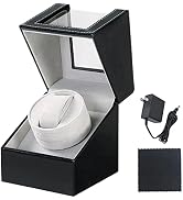 MYFULLY Automatic Single Watch Winder in Black Leather with Quiet Motor Watch Display Case Storag...