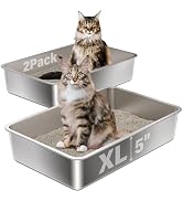 Stainless Steel Litter Box 2 Pack,22.4"x14.56"x5" Large Metal Litter Box,Steel Litterbox for Big ...