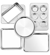 P&P CHEF 6-Piece Small Toaster Oven Pan Set, Stainless Steel Bakeware Set, Toaster Oven Tray with...