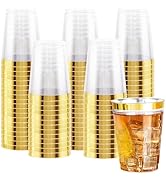 Ciaell 120PCS Gold Plastic Cups - 10Oz Heavy Duty Plastic Cups - Clear Plastic Cups with Gold Rim...