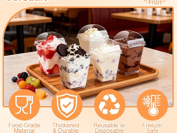 5oz Plastic Dessert Cups with Lids and Spoons