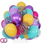 68Pcs Pink Purple Blue Balloon 12 Inch Confetti Balloons Yellow Teal Balloon for Kids Birthday Ba...