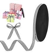 FDKYOEK 50 Yards Black and White Striped Ribbon, Grosgrain Ribbon 3/8 Inch Wide, Polyester Fabric...