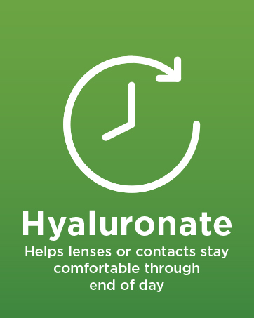 Hyaluronate helps lenses or contacts stay comfortable through end of day