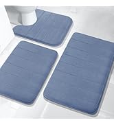 Yimobra 3 Pieces Memory Foam Bath Mat Sets, 31.5 x 19.8 + 17x24 and U-Shaped for Bathroom Rugs, T...