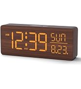 Peakeep Wooden Digital Alarm Clock Large Display, Textured Desk Table Decoration for Bedroom, Liv...