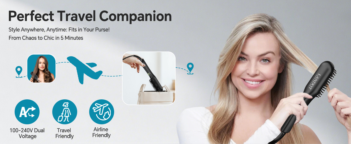 Hair Straightener Brush - Upgraded Ionic Plus Straightening Brush with Dense Bristles