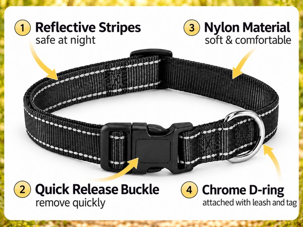 Lightweight, Nylon Collar for Puppies, Chihuahua, Yorkie Dogs 5-15 Lbs, Reflective for Evening Walks
