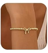 Gold Bracelets for Women 14K Gold Plated Beaded Bracelets Gold Stretch Bead Bracelet Handmade Bal...