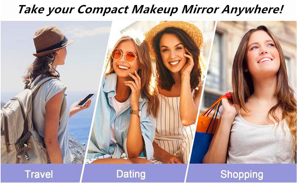 Compact Magnifying Mirror Folding Leather Purse Mirror,Small Pocket Mirror with Glitter