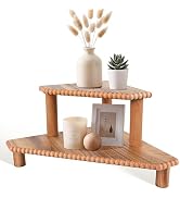 MITREL 2-Tier Rustic Corner Shelf for Kitchen Counter,Wood Beaded Farmhouse Countertop Organizer ...