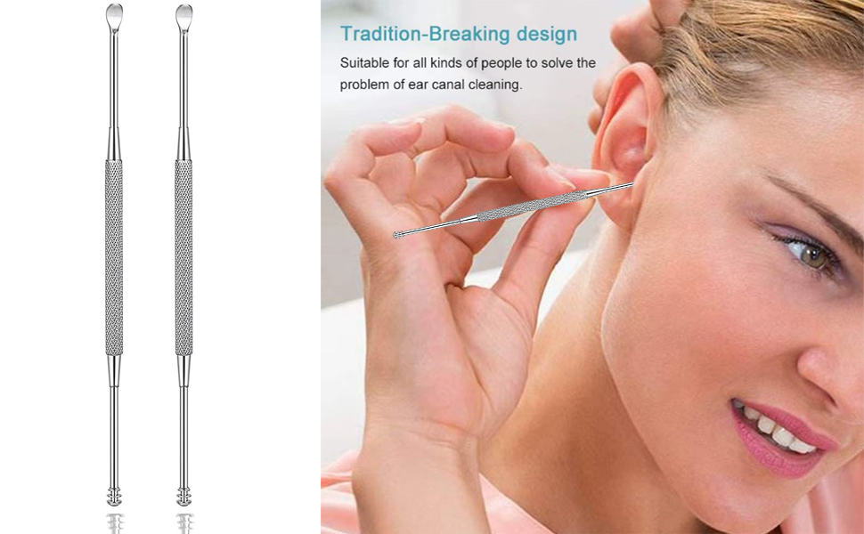 2 Pack - Stainless Steel Ear Spoon Portable Double-ended Ear Pick Earwax Cleaning Tools