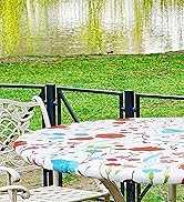misaya Round Fitted Tablecloth with Elastic Edge, 100% Waterproof Oil Proof Plastic Table Cover, ...