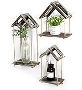 J JACKCUBE DESIGN Set of 3 Rustic Wood Floating Hanging Rope Wall Shelves, Wall Decorative Wooden...