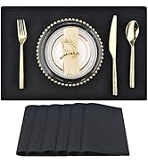 SLKQG Black Cloth Placemats Set of 6 - Double Thickened Easy to Clean Linen Style Fabric Placemat...