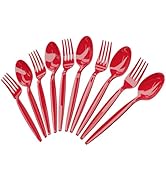 Blue Orchards Red Plastic Spoon and Fork Set (50 Each) – Durable Red Utensils, Heavy Duty Disposa...