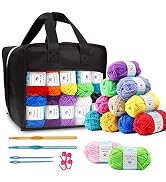 Inscraft 48 PCS Crochet Yarn Kit, 1400 Yards 40 Colors Acrylic Yarn Skeins, 2 Crochet Hooks, 2 We...
