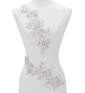 HOBBIESAY 2pcs Rhinestones Lace Applique 14.17×4.72in Sparkly Sewing Floral Rhinestone Applique P...