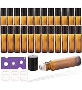 ZIZEMOJA 10ml Essential Oil Roller Bottles, 24 Pack Leak-proof Glass Roll on Bottles for Essentia...