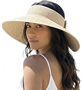 AlturaGo Sun Visor Hat for Women Wide Brim Ponytail Straw Hat UV UPF Summer Beach Vacation Packab...