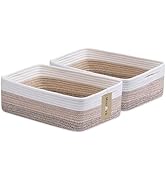 MiniArk Large Shallow Organizing Baskets 15x11x5.1 Inches - Rope Woven Storage Bins for Bathroom,...