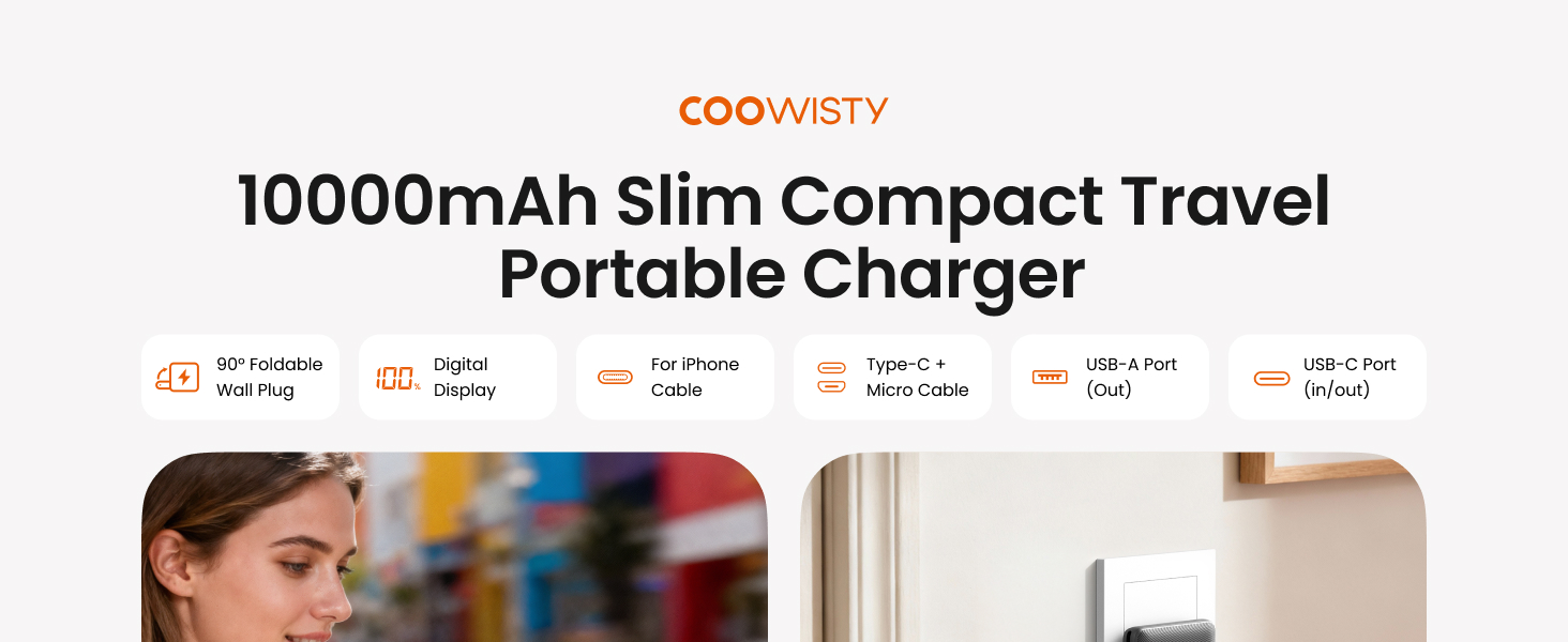 2026 Upgraded 10000mah Slim Travel Portable Charger-Black