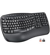 MEETION Wireless Ergonomic Keyboard, Wave Keys Wrist Rest Natural Typing Keyboard, 2.4G USB-A Cor...