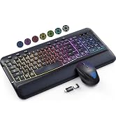 Wireless Keyboard Mouse Set, 9 RGB Backlit, Wrist Rest,Wave Quiet Keys | Rechargeable Design, 2.4...