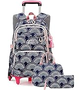 YJMKOI 3PCS Heart Print Rolling Backpack for Girls Colorful Elementary Trolley School Bags Kids B...