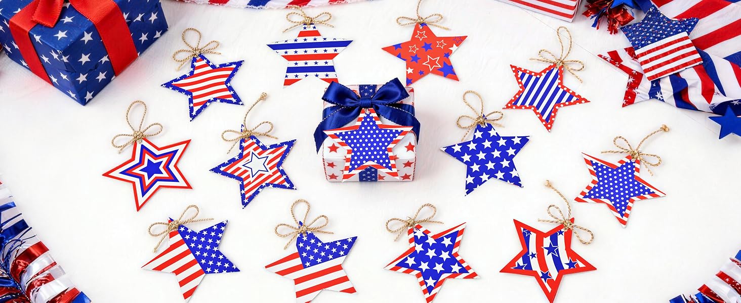 24 Pcs Patriotic Star Hanging Decorations