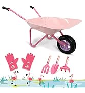 Altdorff Kids Wheelbarrow Set Metal, Child Wheel Barrel Pink Easy to Assemble and Kids Gardening ...