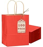qiqee 100PCS Gift Bag with Handles Bulk Kraft Red Paper Bags Multiple Uses (8.3