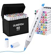 OLINGYOU alcohol markers brush tip, 60 Colors Brush & Chisel Permanent Alcohol Markers Set, Dual ...