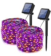 Lomotech 2 Pack Solar Lights, 33ft 100LED Orange Purple Twinkle Fairy Lights Waterproof 8 Modes O...
