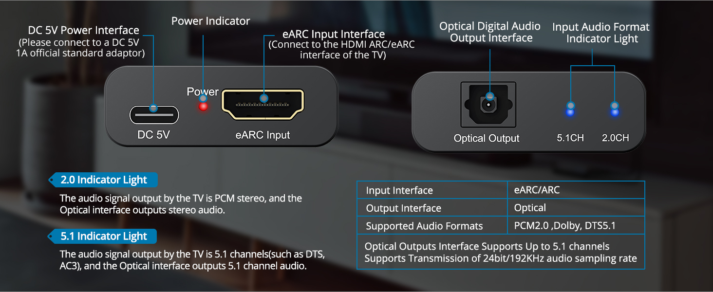 HDMI eARC to Optical Audio Adapter