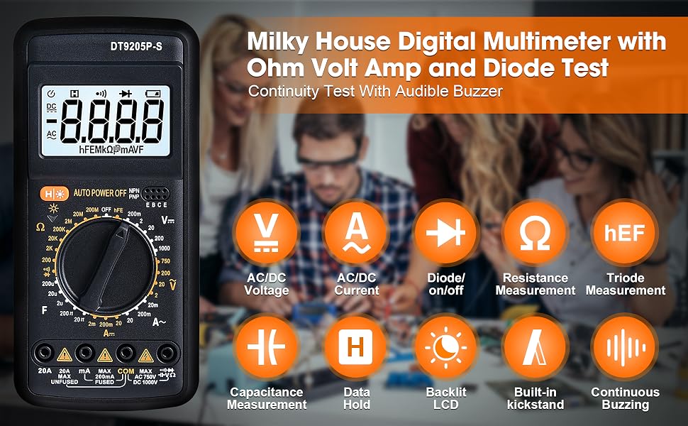 Milky House Digital Multimeter with Ohm Volt Amp and Diode Test