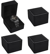 PH PandaHall 4 Pack Black Watch Box Single Watch Case PU Leather Watches Case Wristwatch Display ...