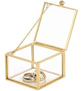 AMGSH Small Golden Vintage Glass Jewelry Organizer Box | Rectangular Jewelry Lidded Box Decorativ...