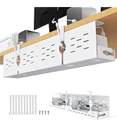 Univivi Under Desk Cable Management Tray - 32" Steel Cord Organizer, No-Drill C-Clamp & Screw Mou...