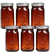 Yodecy 6 Pack 32 oz Amber Wide Mouth Mason Jars with Airtight Lids and Black Plastic Mason Jar Li...