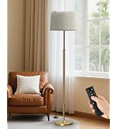 JOOFO Mid-Century Modern Wood Floor Lamp with Dual Fabric Shade, Remote Control, Dimmable & Adjus...