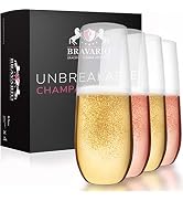 Bravario Unbreakable Stemless Plastic Champagne Flutes | Shatterproof 100% Tritan Plastic Glasses...