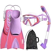 Aegend Snorkeling Gear for Kids Youth - Anti-Fog Diving Mask, Adjustable Fins & Dry Snorkel, Full...