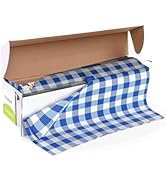 KAshack 54 in X 32.8 Ft Plastic Table Cloth Roll Disposable Blue White Gingham Tablecloth with Sl...