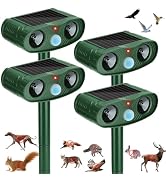 4Pack Solar Ultrasonic Animal Repeller Outdoor for Deer, Cats & Squirrels | Sonic Fortress Pro De...