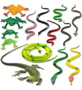 Pinowu 14pcs Realistic Rubber Forest Snake Animals, 1 Lizard + 4 Frog Toys + 9 Fake Snakes 4” to ...